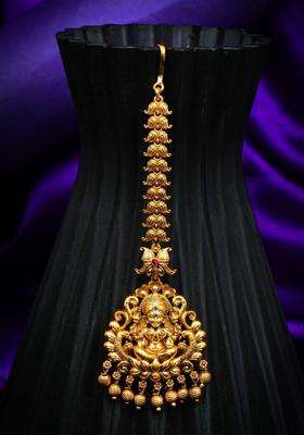 Gold-Plated Stones and Beads Studded Maang Tikka Head Jewellery for Women | Traditional Temple Jewellery for Wedding & Festive Wear | Gift for Her