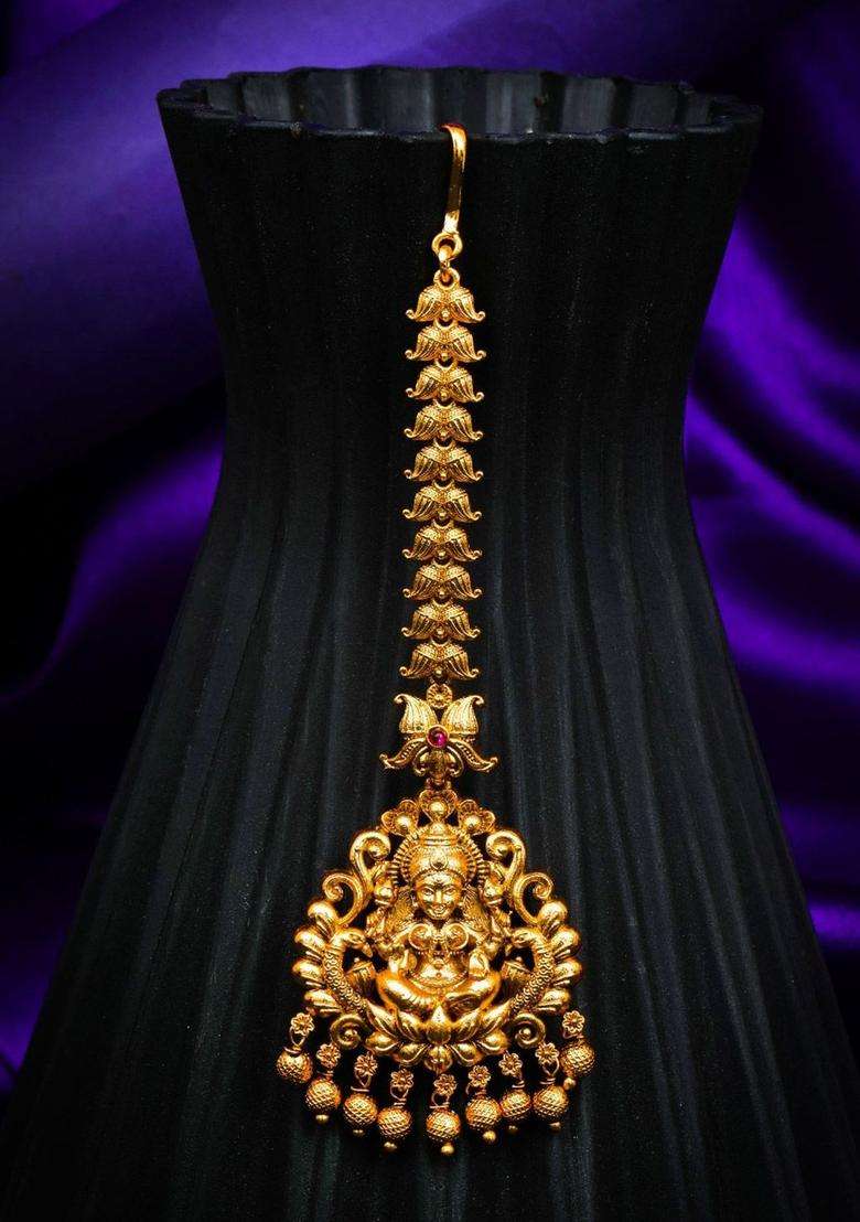 Gold-Plated Stones and Beads Studded Maang Tikka Head Jewellery for Women | Traditional Temple Jewellery for Wedding & Festive Wear | Gift for Her - Indya