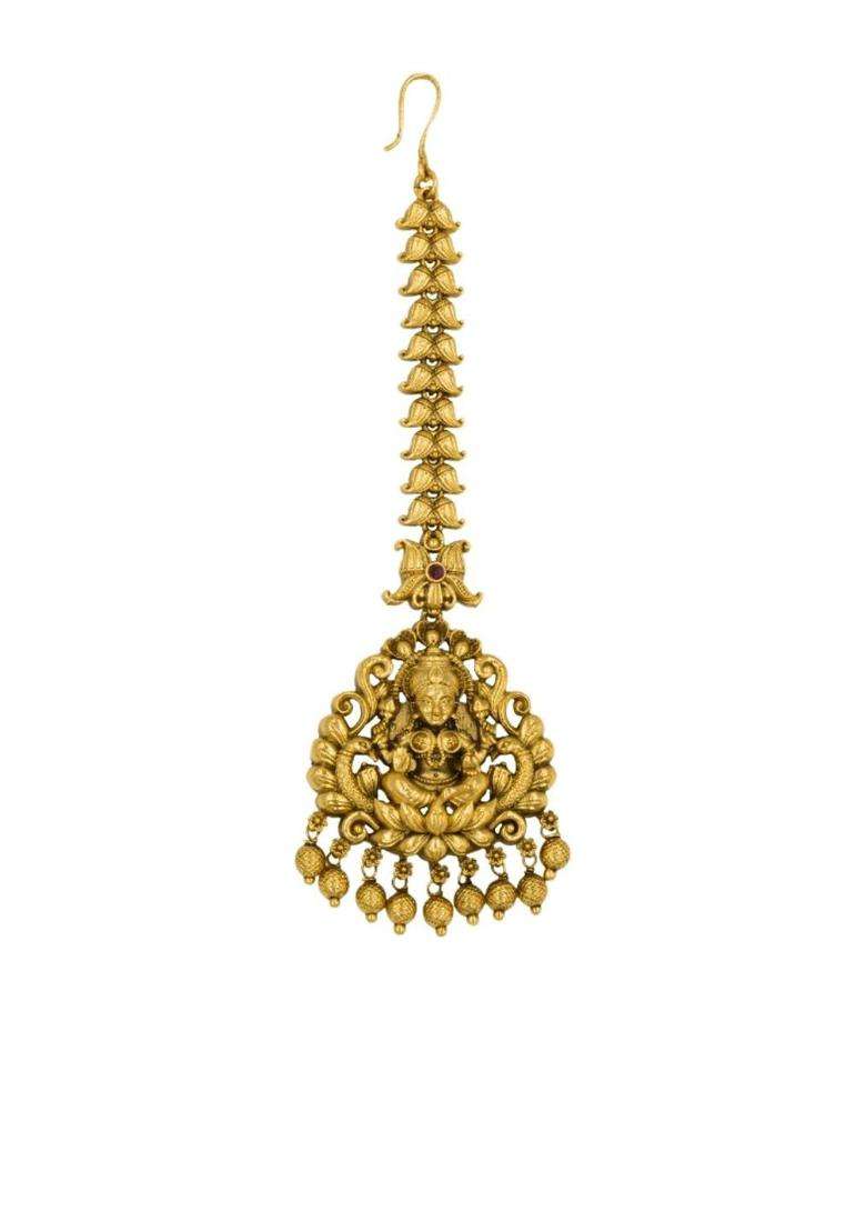 Gold-Plated Stones and Beads Studded Maang Tikka Head Jewellery for Women | Traditional Temple Jewellery for Wedding & Festive Wear | Gift for Her - Indya