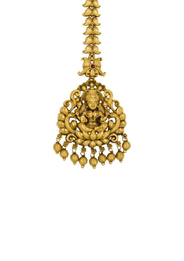 Gold-Plated Stones and Beads Studded Maang Tikka Head Jewellery for Women | Traditional Temple Jewellery for Wedding & Festive Wear | Gift for Her - Indya