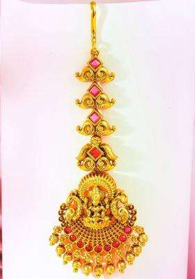 Gold-Plated Artificial Stones & Beaded Maang Tikka Head Jewellery for Women | Traditional Temple Jewellery for Wedding & Festive Wear | Gift for Her