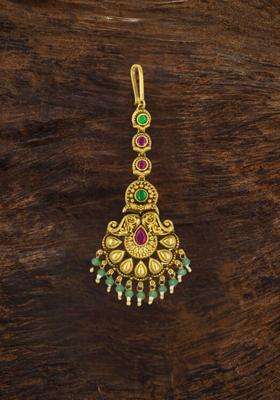 Gold-Plated Stones and Beads Studded Maang Tikka Head Jewellery for Women | Traditional Temple Jewellery for Wedding & Festive Wear | Gift for Her