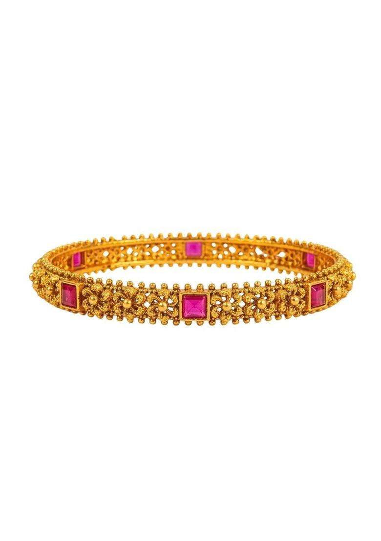 Set of 4 Gold-Plated Stone Studded & Beaded Bangles for Women | Traditional Temple Jewellery for Wedding & Festive Wear | Gift for Her - Indya
