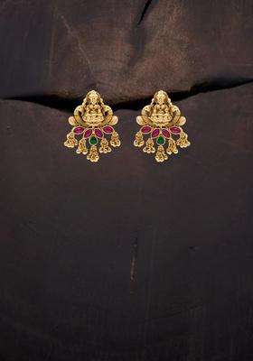 Gold-Plated Artificial Stones and Beaded Contemporary Drop Earrings for Women | Traditional Temple Jewellery for Wedding & Festive Wear | Gift for Her