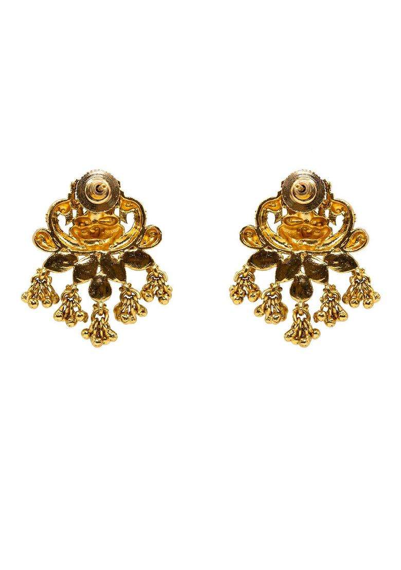 Gold-Plated Artificial Stones and Beaded Contemporary Drop Earrings for Women | Traditional Temple Jewellery for Wedding & Festive Wear | Gift for Her - Indya
