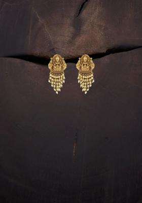 Gold-Plated Artificial Stones and Beaded Contemporary Drop Earrings for Women | Traditional Temple Jewellery for Wedding & Festive Wear | Gift for Her