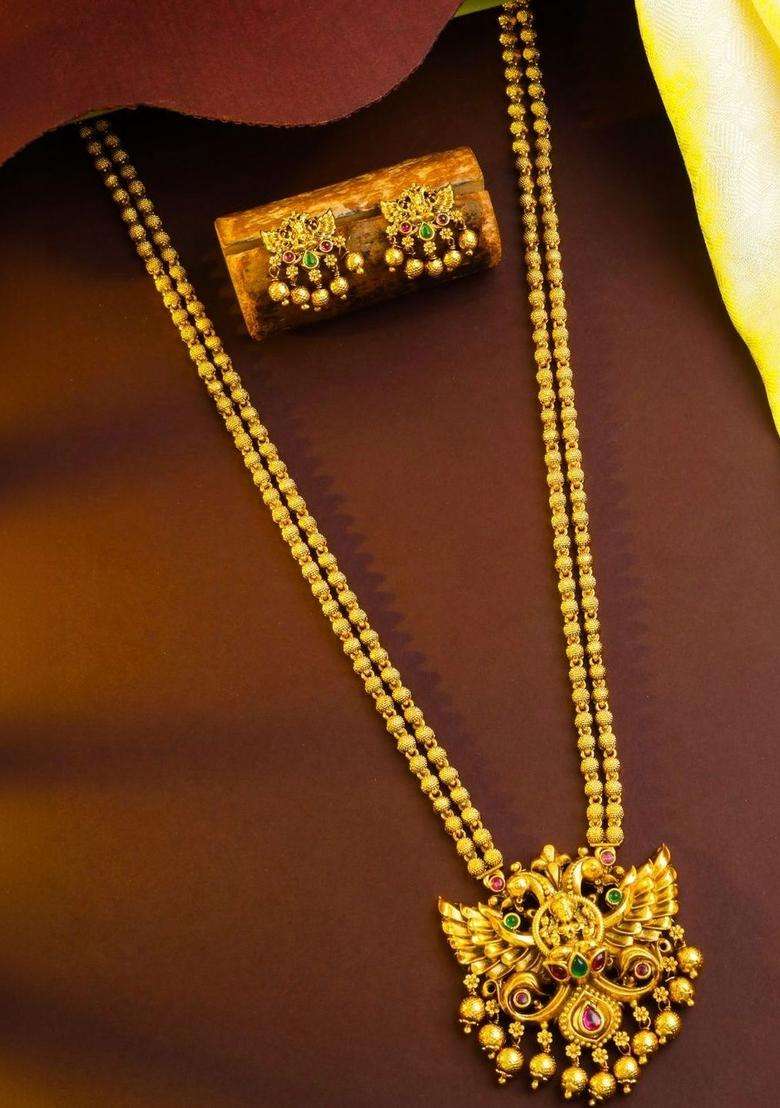 Gold-Plated Antique Temple Necklace for Women | Traditional Temple Jewellery for Wedding & Festive Wear | Gift for Her - Indya