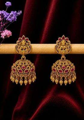 Gold-Plated Geometric Jhumkas Earrings for Women | Traditional Temple Jewellery for Wedding & Festive Wear | Gift for Her