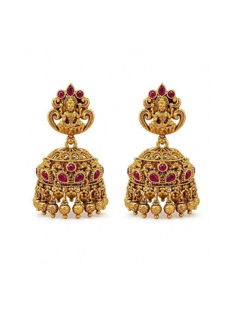 Gold-Plated Geometric Jhumkas Earrings for Women | Traditional Temple Jewellery for Wedding & Festive Wear | Gift for Her - Indya