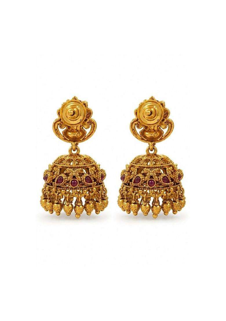 Gold-Plated Geometric Jhumkas Earrings for Women | Traditional Temple Jewellery for Wedding & Festive Wear | Gift for Her - Indya