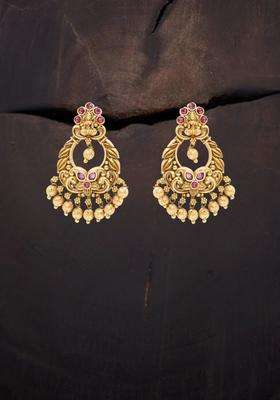 Gold-Plated Artificial Stones & Beads Contemporary Drop Earrings for Women | Traditional Temple Jewellery for Wedding & Festive Wear | Gift for Her