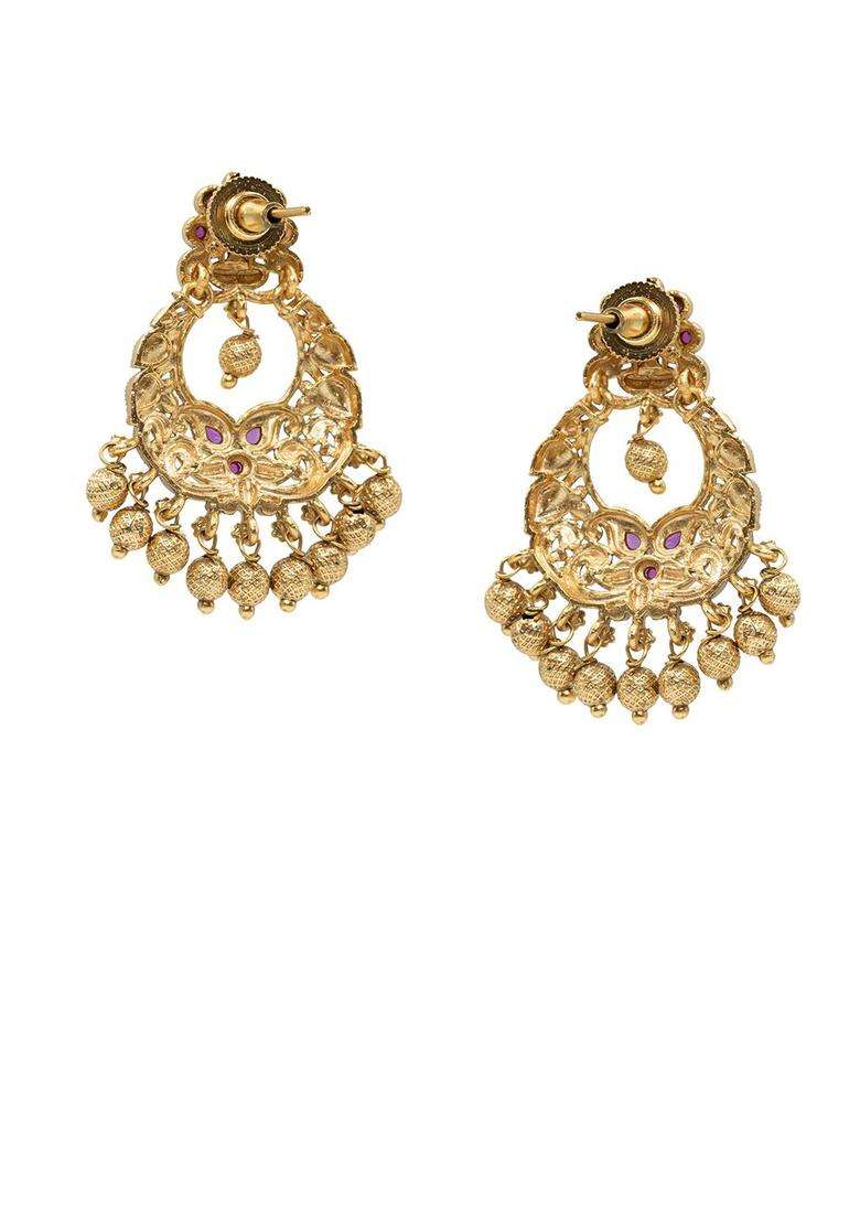 Gold-Plated Artificial Stones & Beads Contemporary Drop Earrings for Women | Traditional Temple Jewellery for Wedding & Festive Wear | Gift for Her - Indya