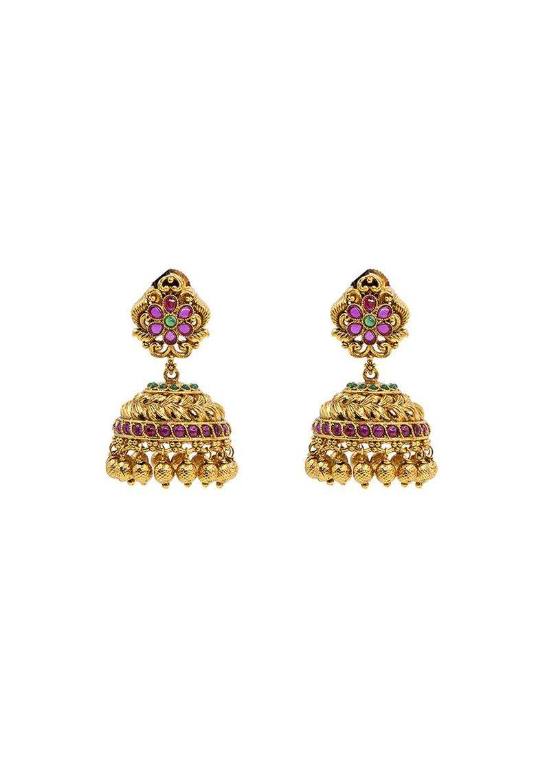 Gold-Plated Artificial Stones Studded & Beaded Temple Jewellery Set for Women | Traditional Temple Jewellery for Wedding & Festive Wear | Gift for Her - Indya