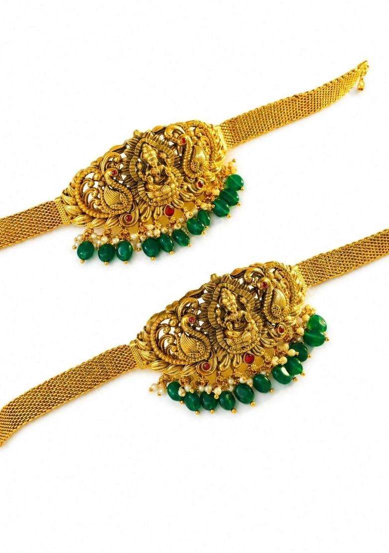 2 Brass Temple Gold-Plated Bangle-Style Bracelet for Women | Traditional Temple Jewellery for Wedding & Festive Wear | Gift for Her - Indya