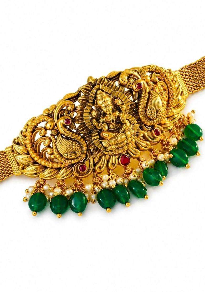 2 Brass Temple Gold-Plated Bangle-Style Bracelet for Women | Traditional Temple Jewellery for Wedding & Festive Wear | Gift for Her - Indya