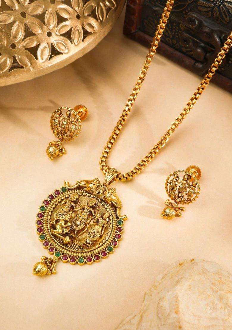 Gold-Plated Kundan Studded Jewellery Set for Women | Traditional Temple Jewellery for Wedding & Festive Wear | Gift for Her - Indya