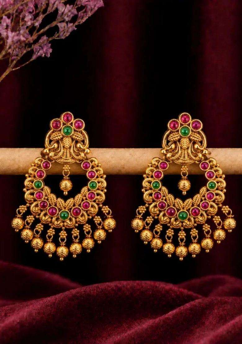Gold-Plated Circular Drop Earrings for Women | Traditional Temple Jewellery for Wedding & Festive Wear | Gift for Her - Indya