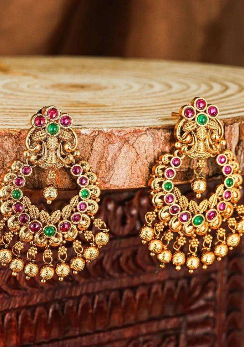 Gold-Plated Circular Drop Earrings for Women | Traditional Temple Jewellery for Wedding & Festive Wear | Gift for Her - Indya