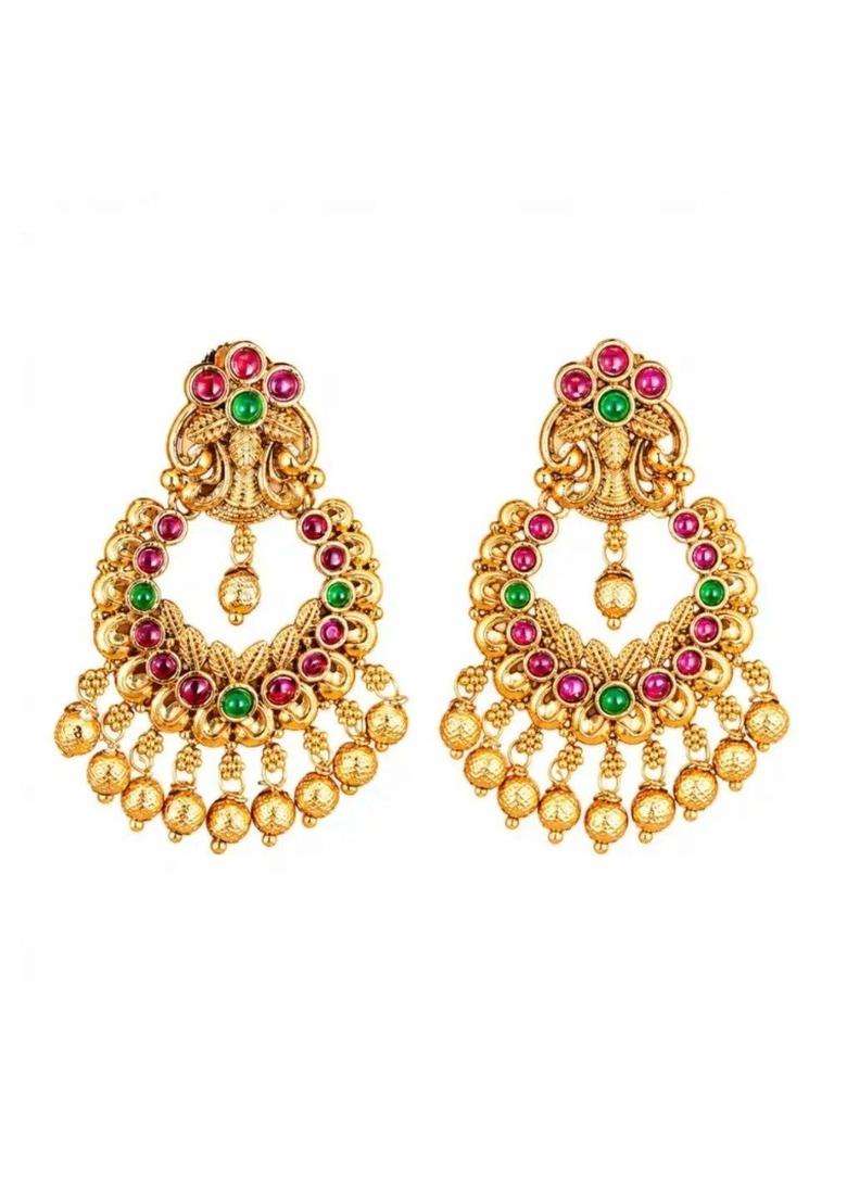 Gold-Plated Circular Drop Earrings for Women | Traditional Temple Jewellery for Wedding & Festive Wear | Gift for Her - Indya