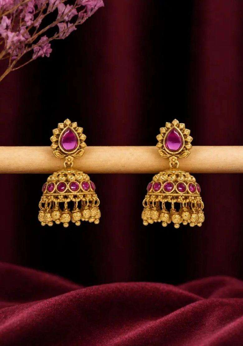 Gold-Plated Circular Jhumkas Earrings for Women | Traditional Temple Jewellery for Wedding & Festive Wear | Gift for Her - Indya
