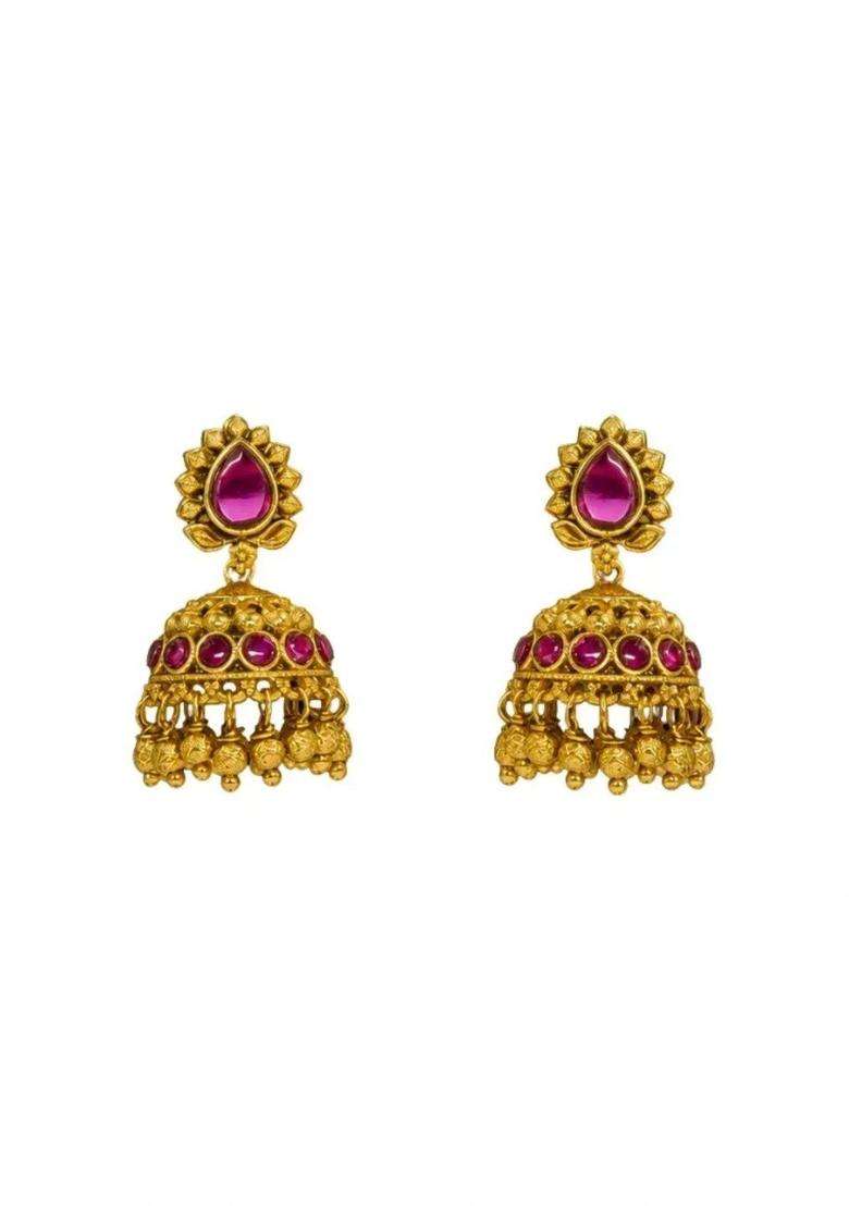 Gold-Plated Circular Jhumkas Earrings for Women | Traditional Temple Jewellery for Wedding & Festive Wear | Gift for Her - Indya