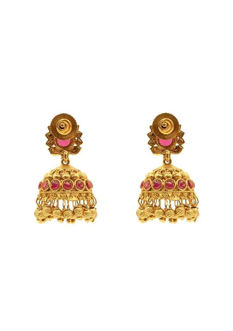 Gold-Plated Circular Jhumkas Earrings for Women | Traditional Temple Jewellery for Wedding & Festive Wear | Gift for Her - Indya