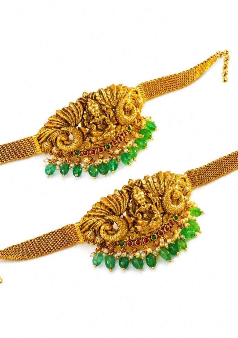 2 Brass Temple Gold-Plated Bangle-Style Bracelet for Women | Traditional Temple Jewellery for Wedding & Festive Wear | Gift for Her - Indya