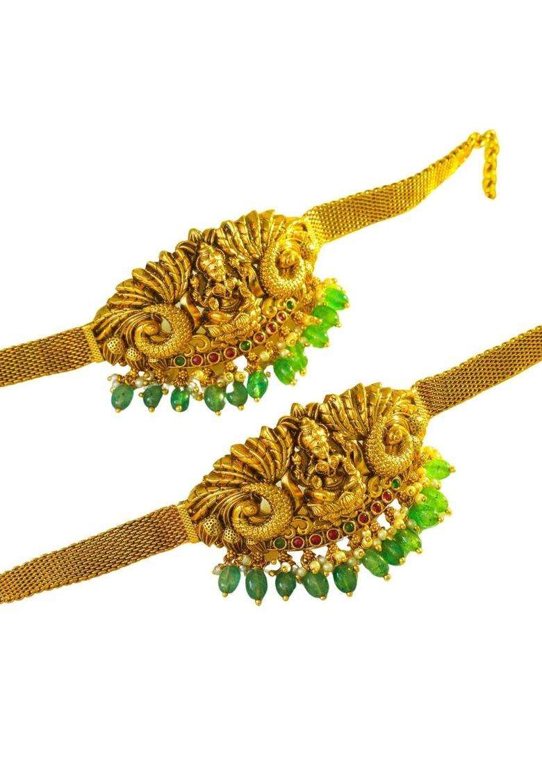 2 Brass Temple Gold-Plated Armlet Bracelet for Women | Traditional Temple Jewellery for Wedding & Festive Wear | Gift for Her - Indya