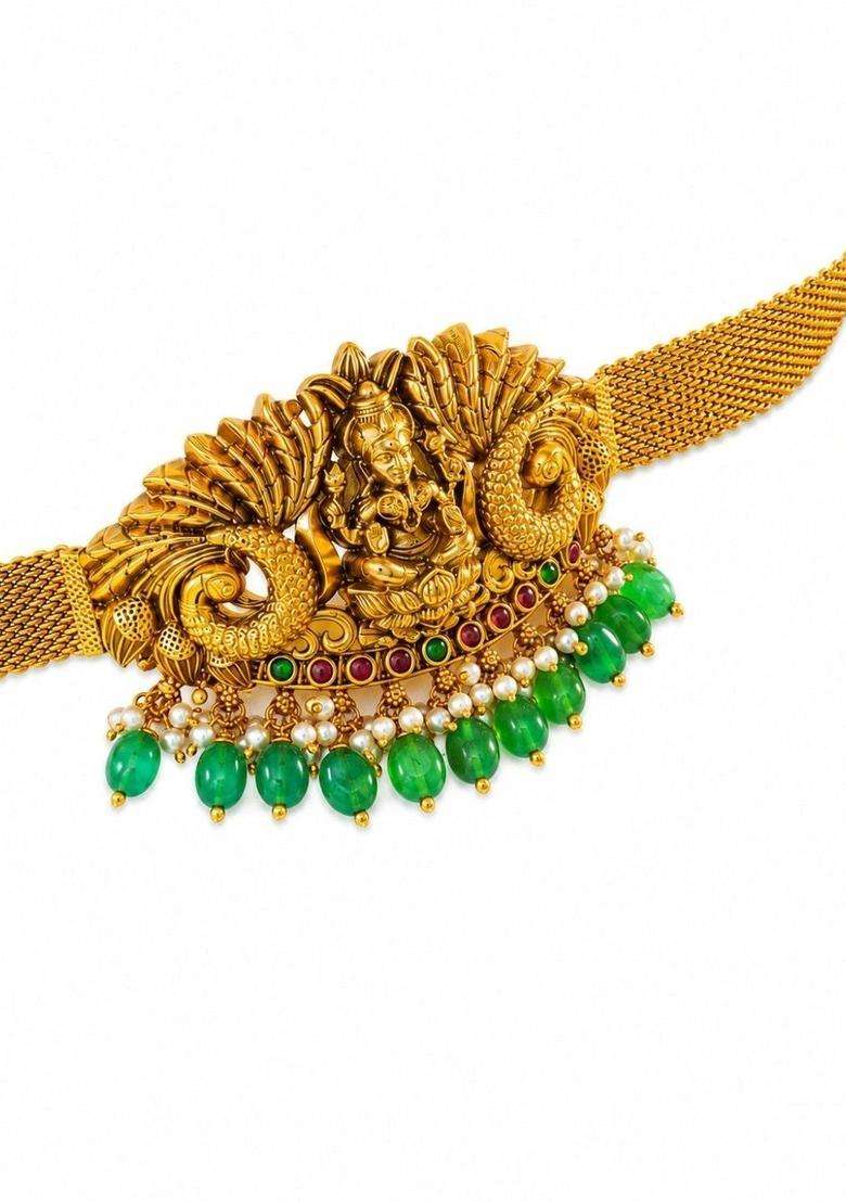 2 Brass Temple Gold-Plated Armlet Bracelet for Women | Traditional Temple Jewellery for Wedding & Festive Wear | Gift for Her - Indya
