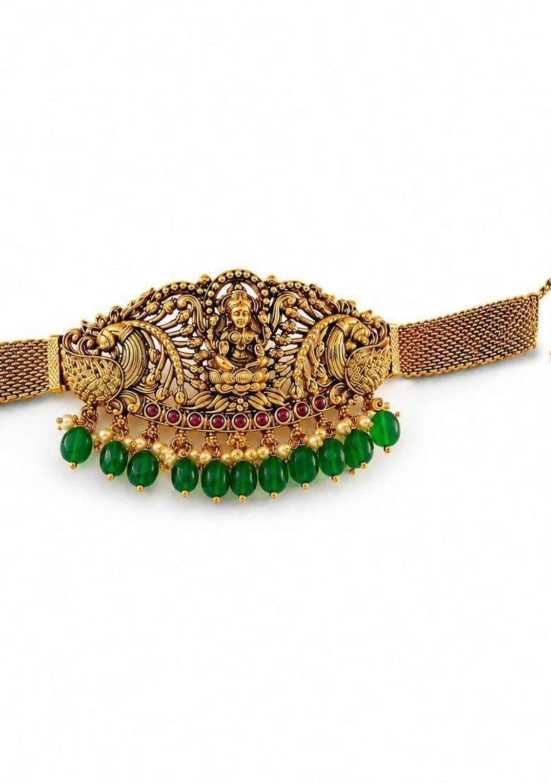 2 Brass Temple Gold-Plated Armlet Bracelet for Women | Traditional Temple Jewellery for Wedding & Festive Wear | Gift for Her - Indya