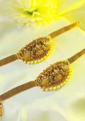 2 Brass Temple Gold-Plated Armlet Bracelet for Women | Traditional Temple Jewellery for Wedding & Festive Wear | Gift for Her
