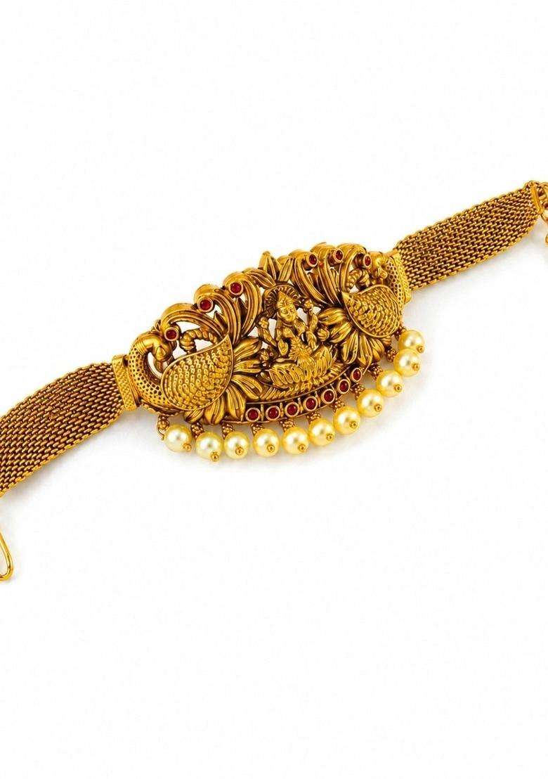2 Brass Temple Gold-Plated Armlet Bracelet for Women | Traditional Temple Jewellery for Wedding & Festive Wear | Gift for Her - Indya