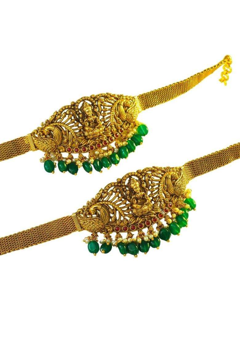 2 Brass Temple Gold-Plated Armlet Bracelet for Women | Traditional Temple Jewellery for Wedding & Festive Wear | Gift for Her - Indya