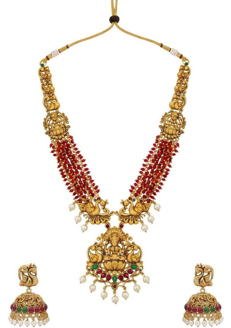 Brass Gold-Plated Temple Necklace for Women | Traditional Temple Jewellery for Wedding & Festive Wear | Gift for Her - Indya