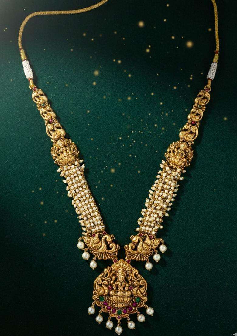 Brass Gold-Plated Temple Necklace for Women | Traditional Temple Jewellery for Wedding & Festive Wear | Gift for Her - Indya