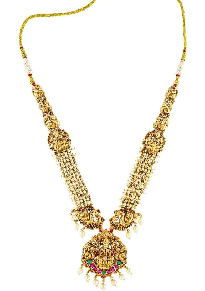 Brass Gold-Plated Temple Necklace for Women | Traditional Temple Jewellery for Wedding & Festive Wear | Gift for Her - Indya