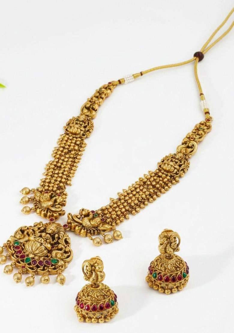 Brass Gold-Plated Antique Necklace for Women | Traditional Temple Jewellery for Wedding & Festive Wear | Gift for Her - Indya