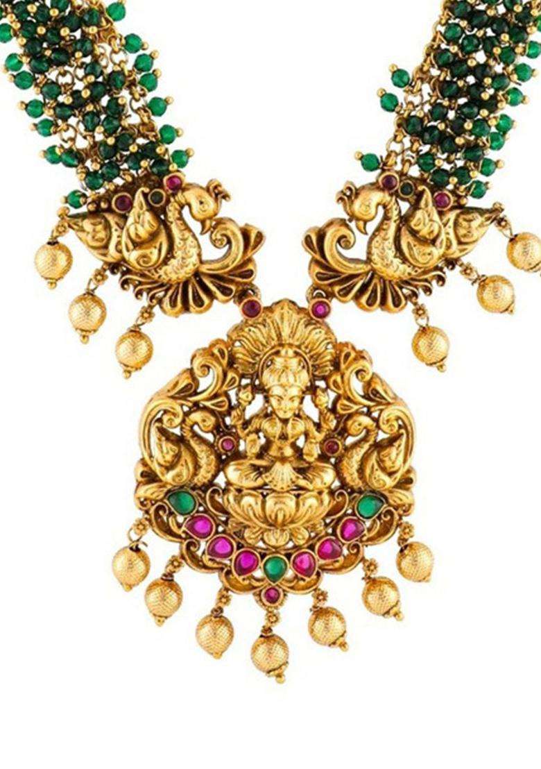 Brass Gold-Plated Temple Necklace for Women | Traditional Temple Jewellery for Wedding & Festive Wear | Gift for Her - Indya