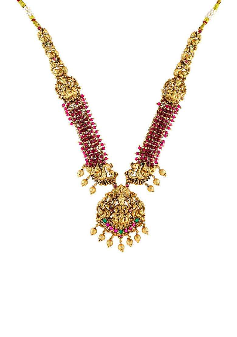 Brass Gold-Plated Temple Necklace for Women | Traditional Temple Jewellery for Wedding & Festive Wear | Gift for Her - Indya