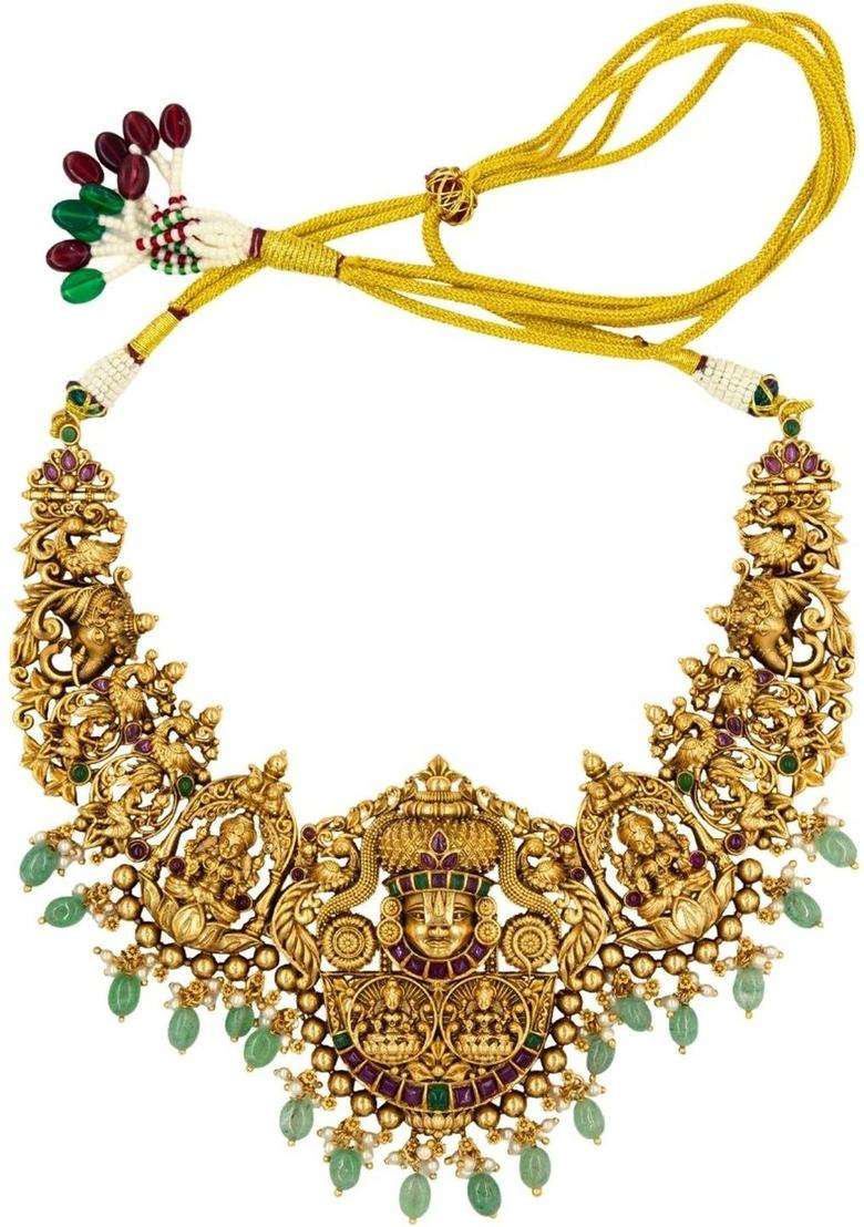 Brass Gold-Plated Temple Necklace for Women | Traditional Temple Jewellery for Wedding & Festive Wear | Gift for Her - Indya