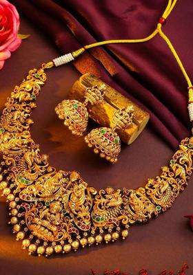 Brass Gold-Plated Temple Necklace for Women | Traditional Temple Jewellery for Wedding & Festive Wear | Gift for Her