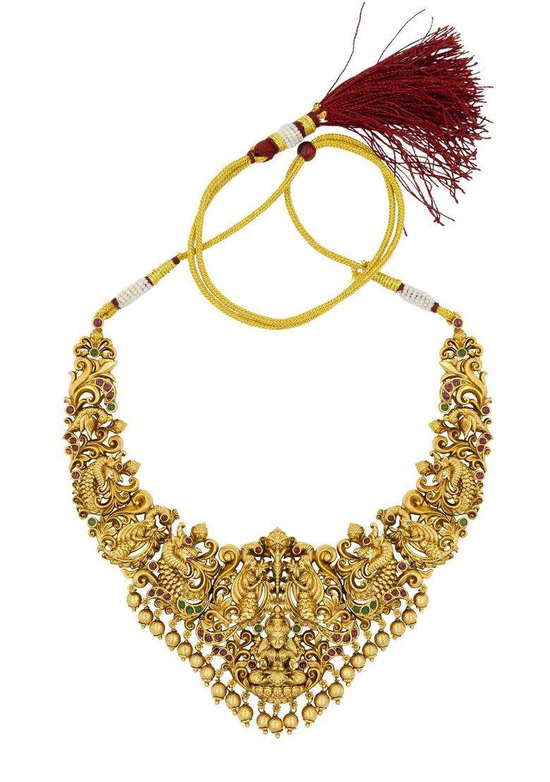 Brass Gold-Plated Temple Necklace for Women | Traditional Temple Jewellery for Wedding & Festive Wear | Gift for Her - Indya