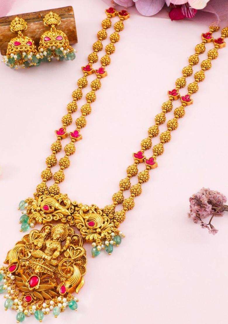 Brass Gold-Plated Temple Necklace for Women | Traditional Temple Jewellery for Wedding & Festive Wear | Gift for Her - Indya