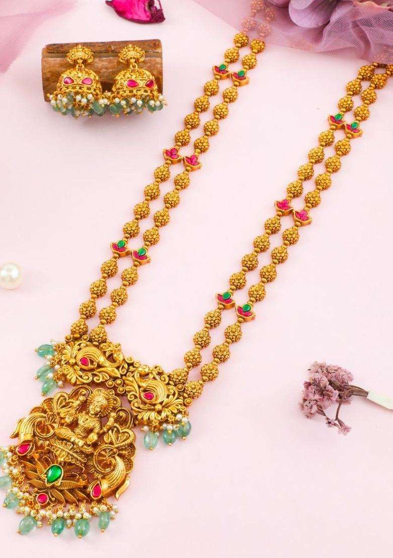 Brass Gold-Plated Temple Necklace for Women | Traditional Temple Jewellery for Wedding & Festive Wear | Gift for Her - Indya