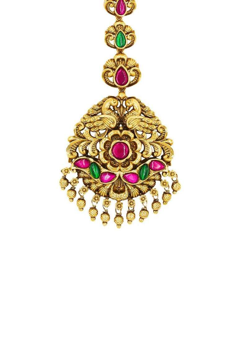 Gold-Plated Artificial Stones and Beads Studded Maang Tikka Head Jewellery for Women | Traditional Temple Jewellery for Wedding & Festive Wear | Gift for Her - Indya