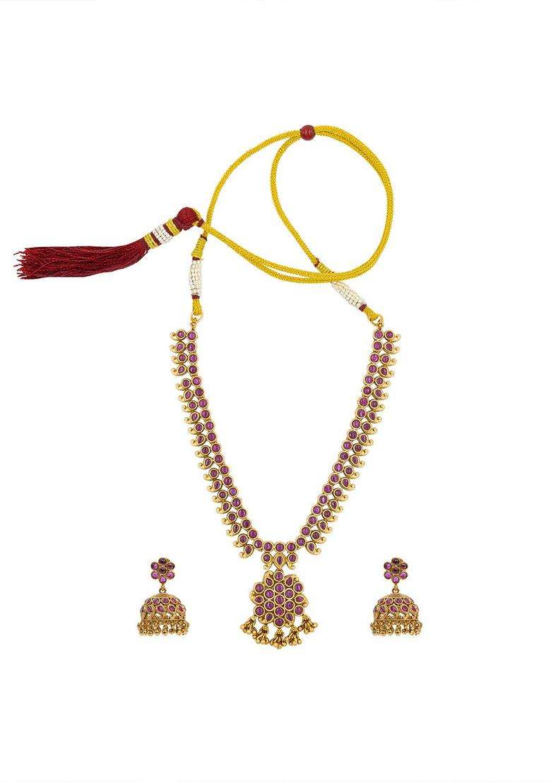 Gold-Plated Artificial Stones Studded & Beaded Temple Jewellery Set for Women | Traditional Temple Jewellery for Wedding & Festive Wear | Gift for Her - Indya