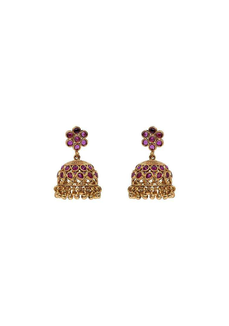 Gold-Plated Artificial Stones Studded & Beaded Temple Jewellery Set for Women | Traditional Temple Jewellery for Wedding & Festive Wear | Gift for Her - Indya