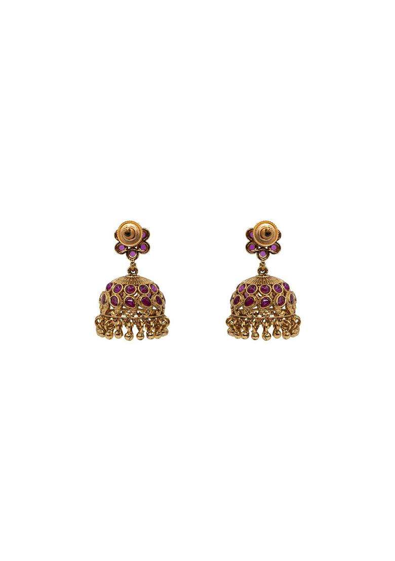 Gold-Plated Artificial Stones Studded & Beaded Temple Jewellery Set for Women | Traditional Temple Jewellery for Wedding & Festive Wear | Gift for Her - Indya