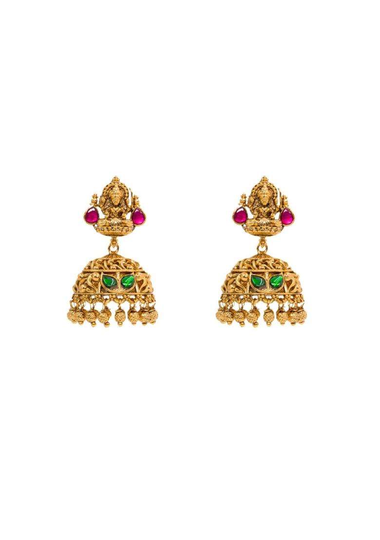 Gold-Plated Artificial Stones Studded & Beaded Temple Jewellery Set for Women | Traditional Temple Jewellery for Wedding & Festive Wear | Gift for Her - Indya