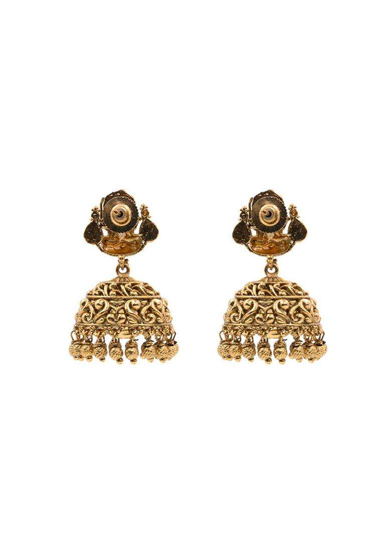 Gold-Plated Artificial Stones Studded & Beaded Temple Jewellery Set for Women | Traditional Temple Jewellery for Wedding & Festive Wear | Gift for Her - Indya